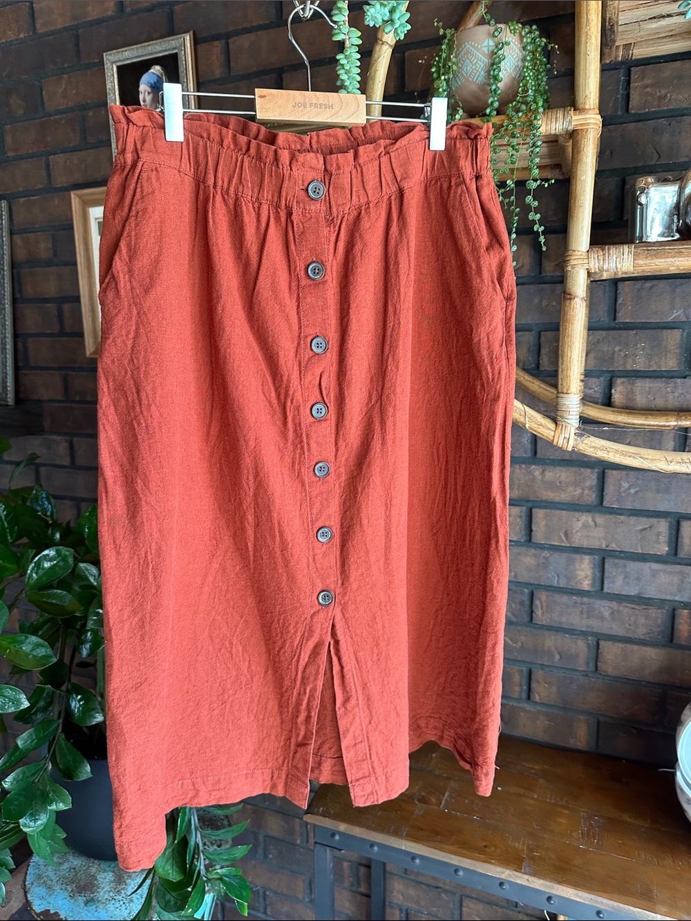 Joe Fresh Rust Orange Button-Front Midi Skirt